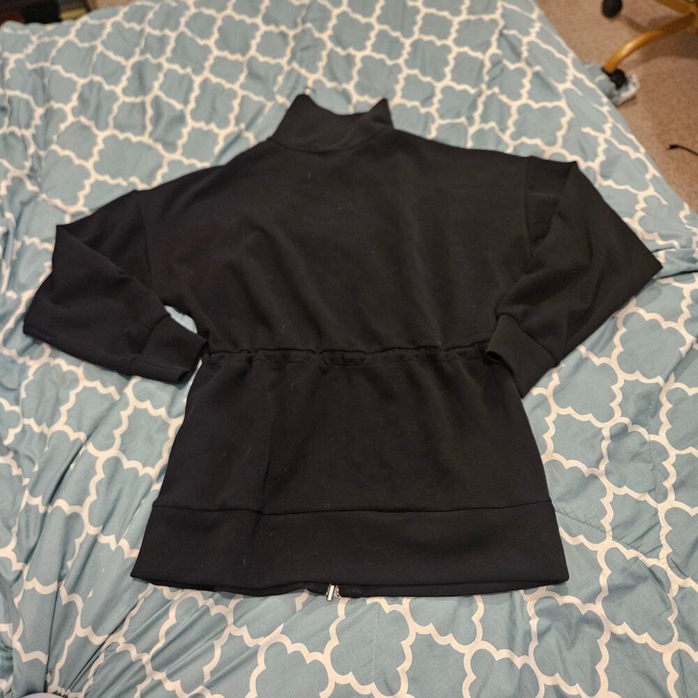 Scoop Women’s Medium Black Zip Front Jacket Drawstring Waist Mock Neck Athleisur - Picture 11 of 11